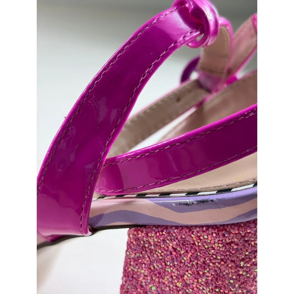 Betsey Johnson Zebra Print Pink Glitter Embellished Platform Block Heel Sandals